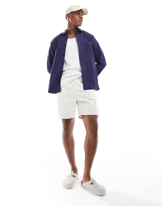 ASOS DESIGN linneblandning overshirt i marinblått - Image 3