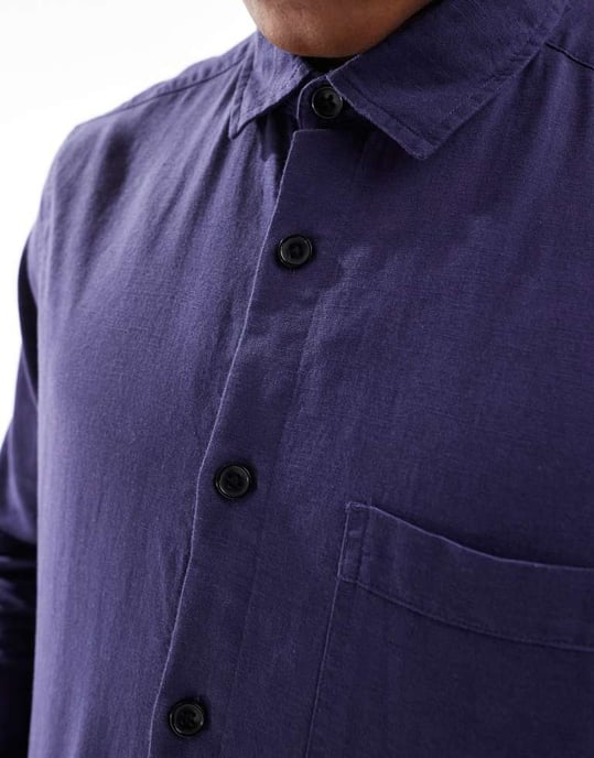 ASOS DESIGN linneblandning overshirt i marinblått - Image 4