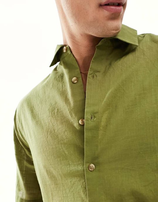 ASOS DESIGN kortärmad avslappnad linneliknande skjorta i khaki - Image 3