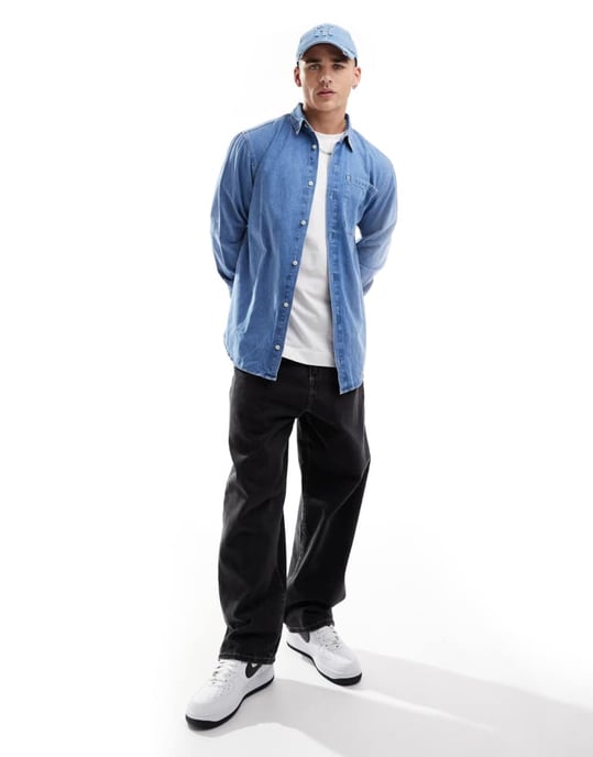 Jack & Jones oversize jeansskjorta i medelblå tvätt - Image 2