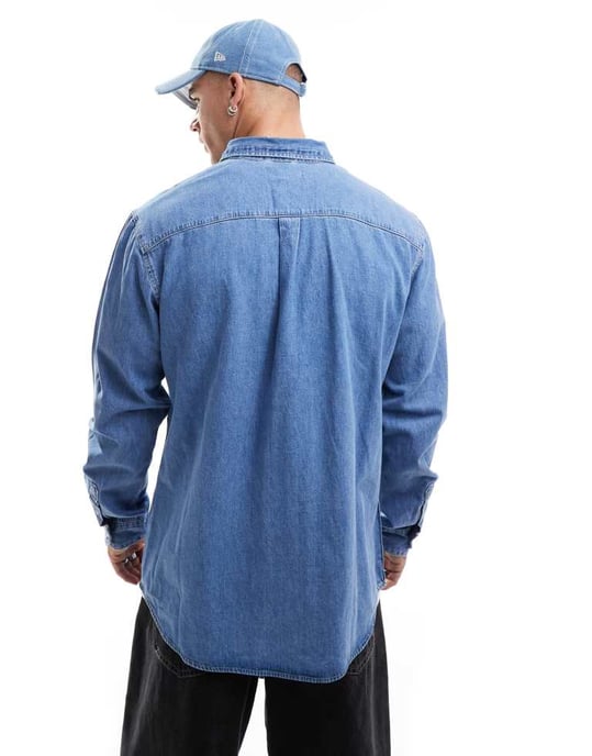 Jack & Jones oversize jeansskjorta i medelblå tvätt - Image 4
