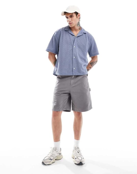 Abercrombie & Fitch kortärmad beskuren oversized blus med spets i ljusblå - Image 3