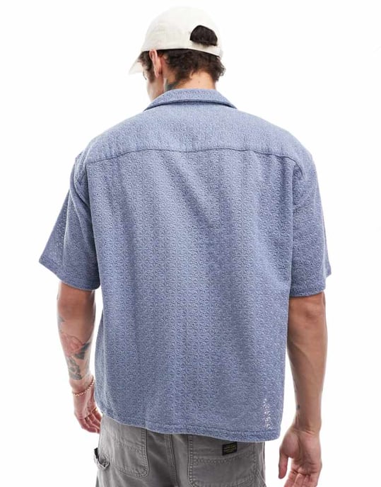 Abercrombie & Fitch kortärmad beskuren oversized blus med spets i ljusblå - Image 4