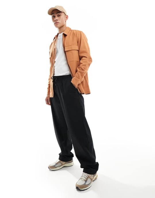 ASOS DESIGN twill zip-upp overskjorta i kopparbrun - TAN - Image 2