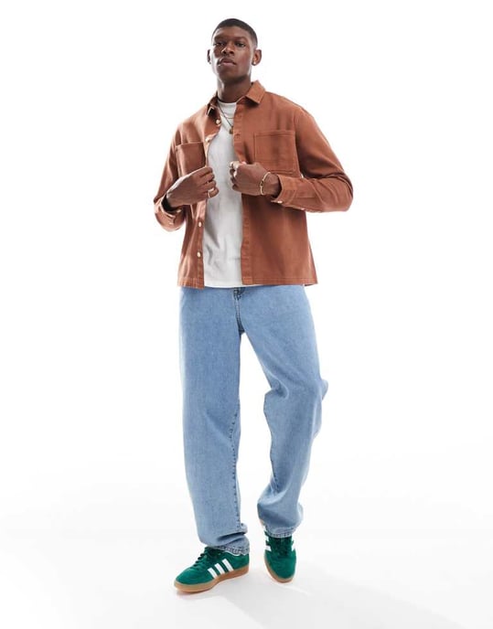 ASOS DESIGN denimskjorta med sömdetaljer i brun tvätt - Image 3