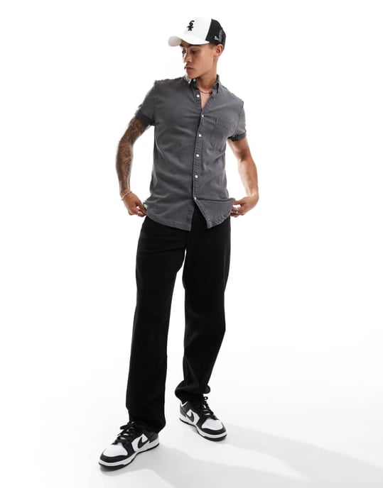ASOS DESIGN slim fit stretch denimskjorta i tvättad svart - Image 3
