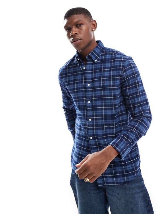 Tommy Hilfiger borstat rutmönstrad skjorta i mörkblått - Image 2