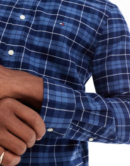 Tommy Hilfiger borstat rutmönstrad skjorta i mörkblått - Image 3