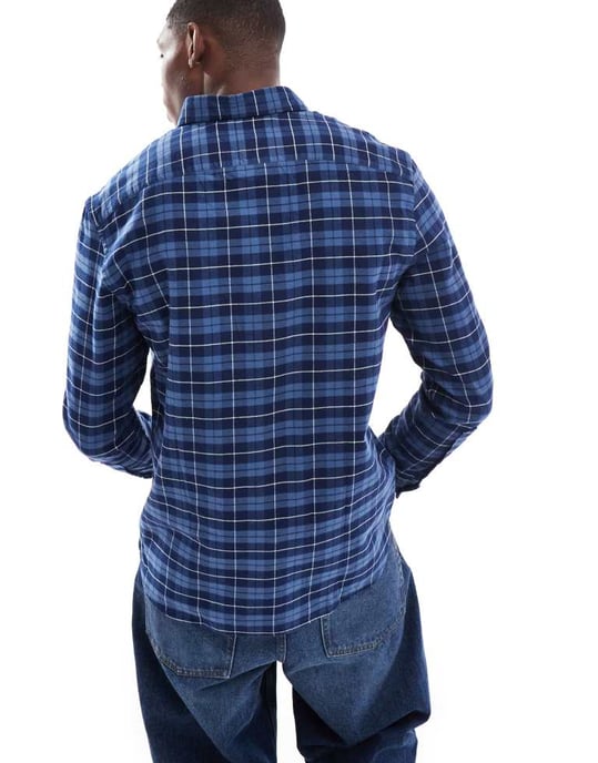 Tommy Hilfiger borstat rutmönstrad skjorta i mörkblått - Image 4