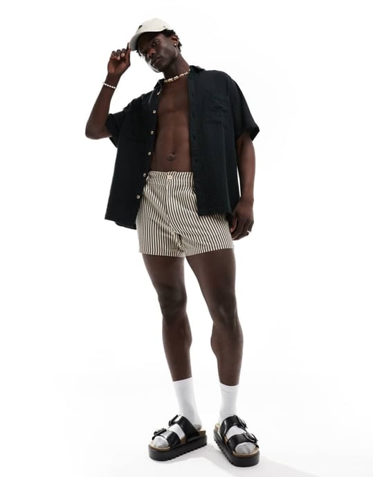 ASOS DESIGN kortärmad avslappnad skjorta med revere-krage i textil i svart - Image 3