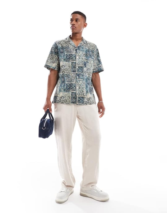 ASOS DESIGN avslappnad skjorta med krage i tonalt vintage-mönster - Image 3