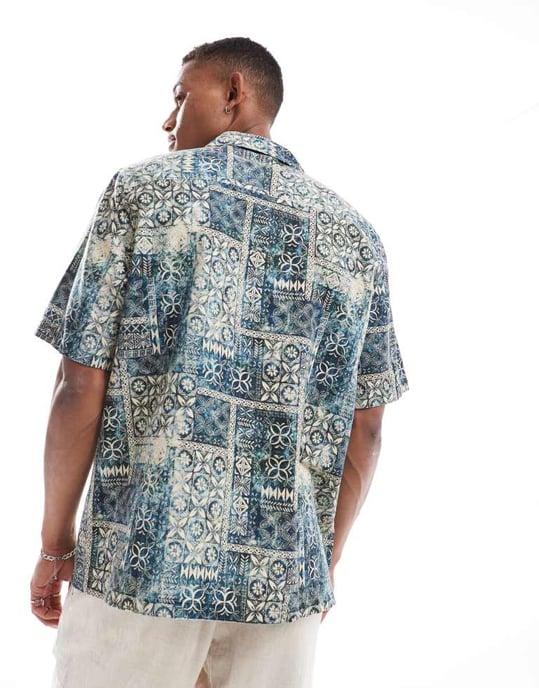 ASOS DESIGN avslappnad skjorta med krage i tonalt vintage-mönster - Image 4