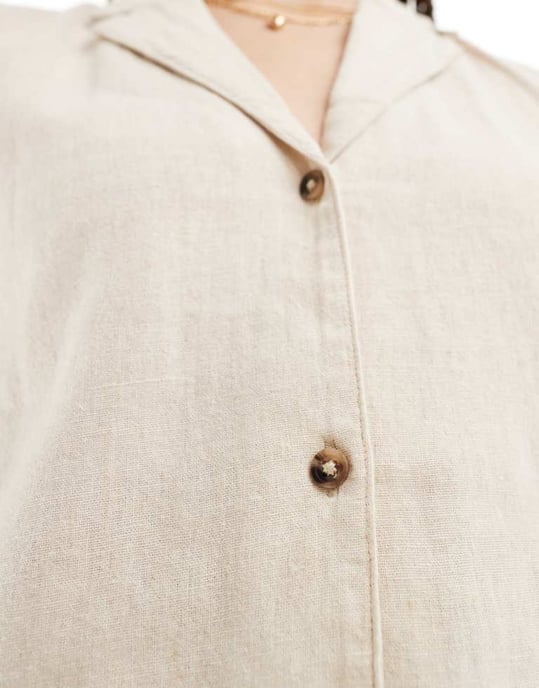 JDY Lång t-shirt i linne i beige - Image 4