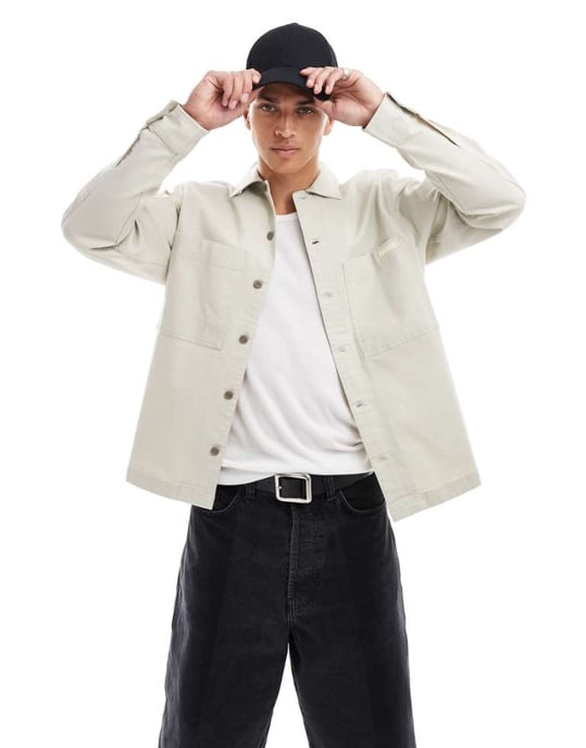 Calvin Klein Jeans utility overshirt i beige - Image 1