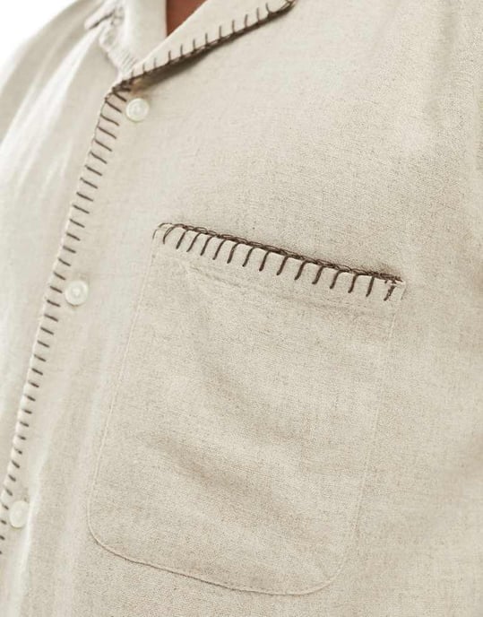 Abercrombie & Fitch linneblandning sömkant kortärmad skjorta avslappnad passform i beige - Image 2