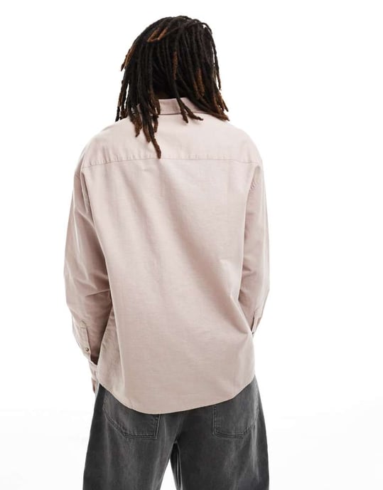 ASOS DESIGN 90-tals oversized skjorta i linneblandning med fyrkantig krage i dammrosa - Image 4