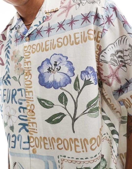 ASOS DESIGN oversized skjorta med uppvikt krage och tryck för semester - MULTIFÄRGAD - Image 3
