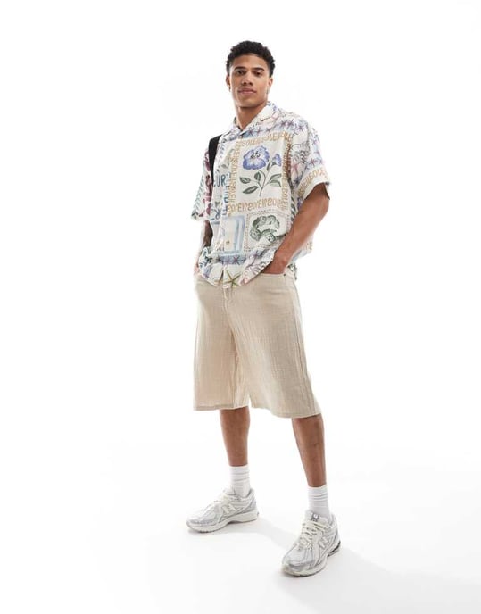ASOS DESIGN oversized skjorta med uppvikt krage och tryck för semester - MULTIFÄRGAD - Image 4