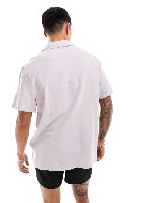 ASOS DESIGN avslappnad linneblandning skjorta med djup krage i lila - Image 4