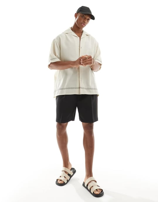 ASOS DESIGN oversized kavajskjorta med sömnadsdetaljer i ecru - Image 2