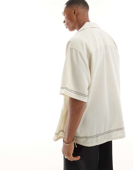 ASOS DESIGN oversized kavajskjorta med sömnadsdetaljer i ecru - Image 3