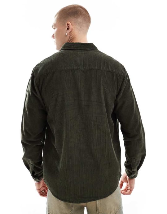 ASOS DESIGN kordoverskjorta med tryckknappar i grön - Image 4