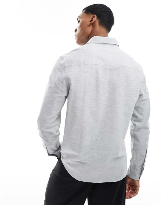 ASOS DESIGN smart linne regular skjorta i ljusgrå - Image 4