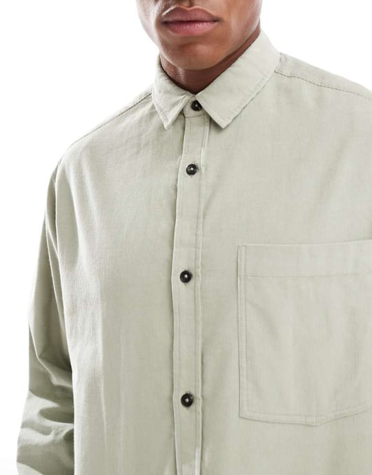 ASOS DESIGN boxig oversized skjorta med ficka i salviagrön - Image 3