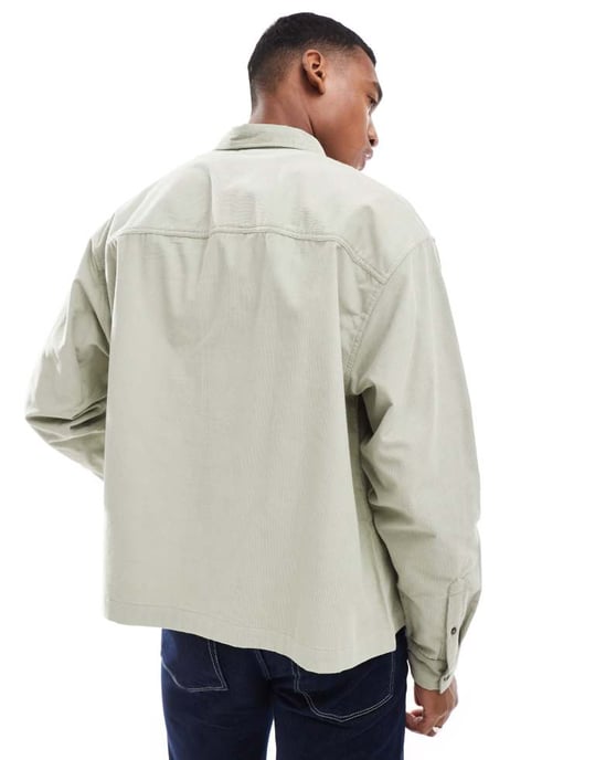ASOS DESIGN boxig oversized skjorta med ficka i salviagrön - Image 4