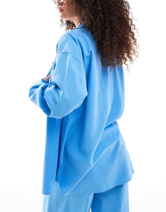 ASOS DESIGN Isabel mix & match linne-look oversize strandskjorta i blått - Image 3