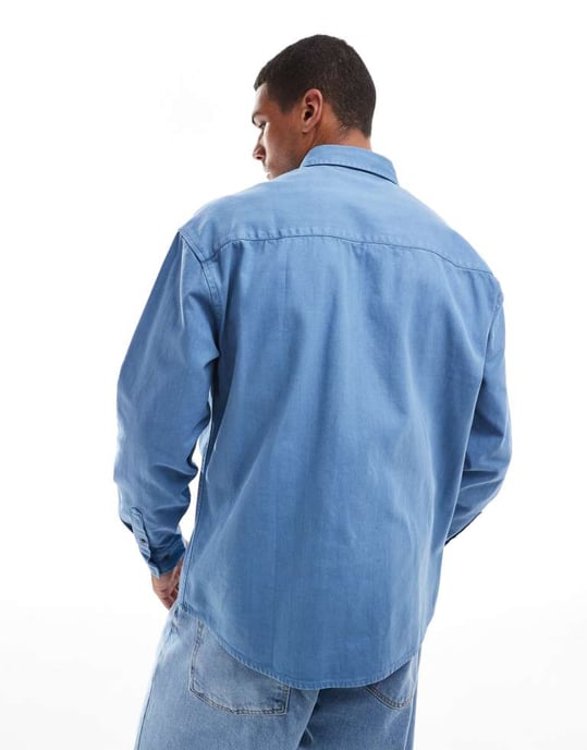 ASOS DESIGN 90-tals oversized skjorta med fickor i blått - Image 4