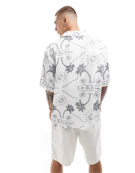 Couture Club palmtryck broderad skjorta i vitt - Image 3