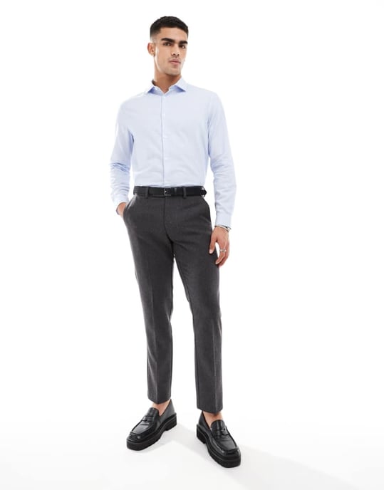 ASOS DESIGN vanlig skjorta med skuren krage i blått strukturerat tyg - Image 4