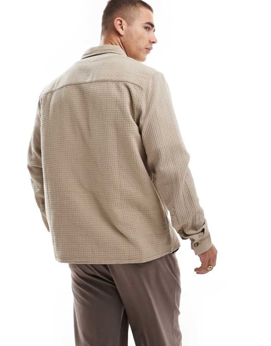 ASOS DESIGN overshirt i våffel i sten - Image 4