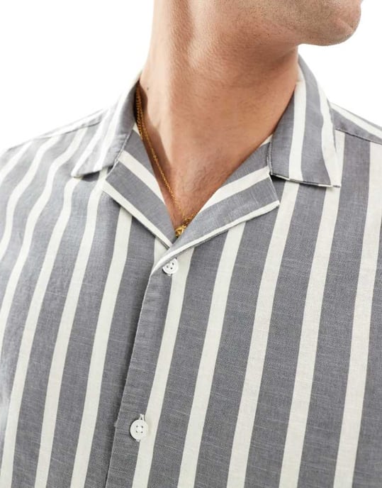 ASOS DESIGN avslappnad revere randig skjorta i grått - Image 4