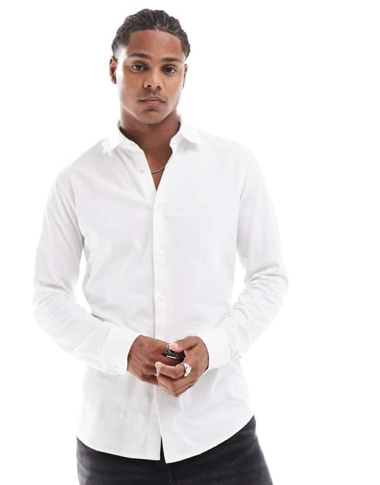 BOSS Orange mysoft slim fit jersey shirt in white - Image 1