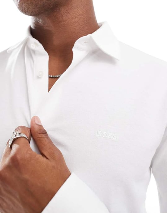 BOSS Orange mysoft slim fit jersey shirt in white - Image 3