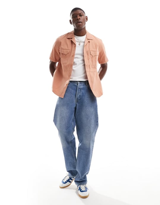 ONLY & SONS 3-fickors arbetskjorta i ljus orange - Image 3