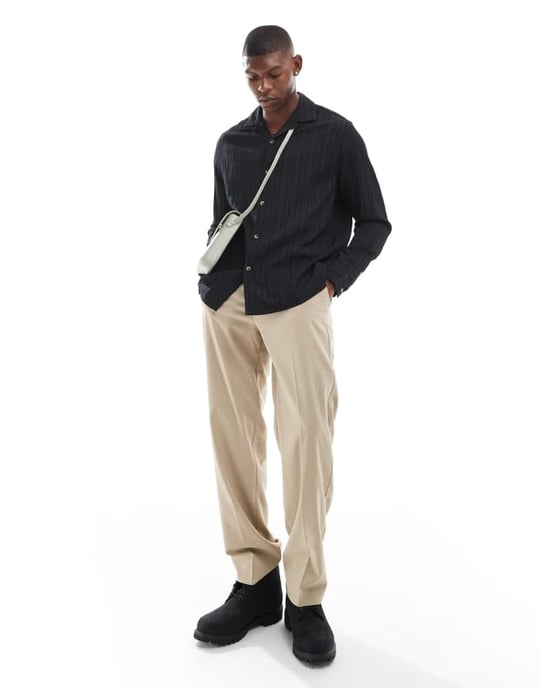 ASOS DESIGN avslappnad kavajskjorta i svart - Image 4