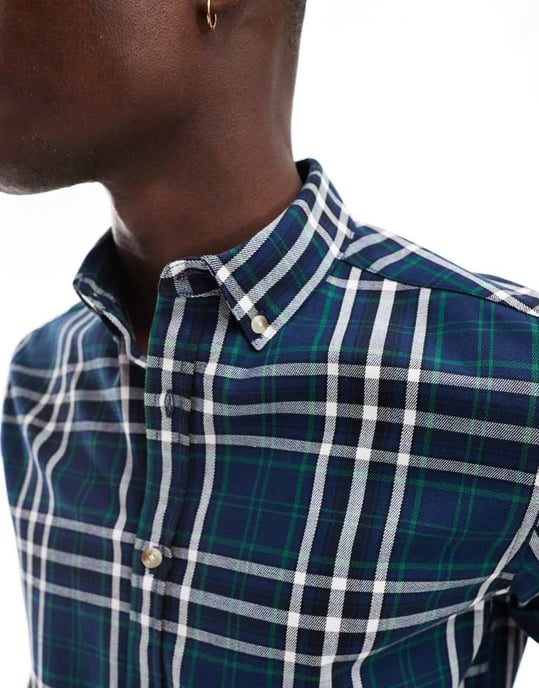 ASOS DESIGN slim skjorta i marinblå rutigt - Image 2