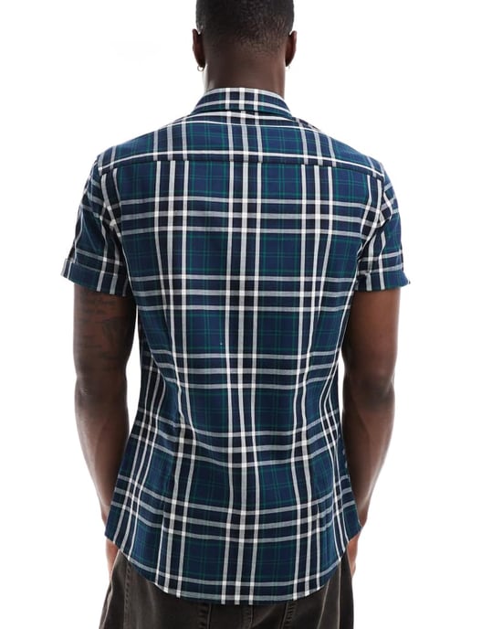 ASOS DESIGN slim skjorta i marinblå rutigt - Image 3