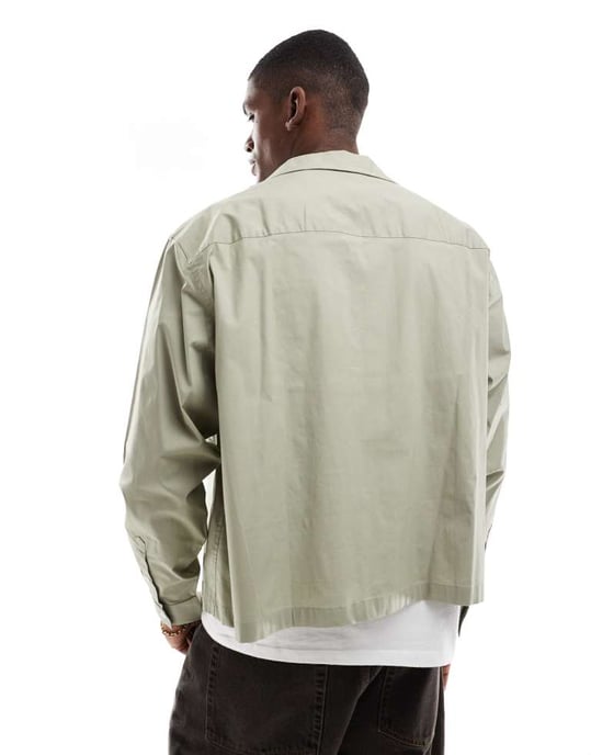 ASOS DESIGN boxy oversized poplin-skjorta med djup krage i ljusgrön - Image 3