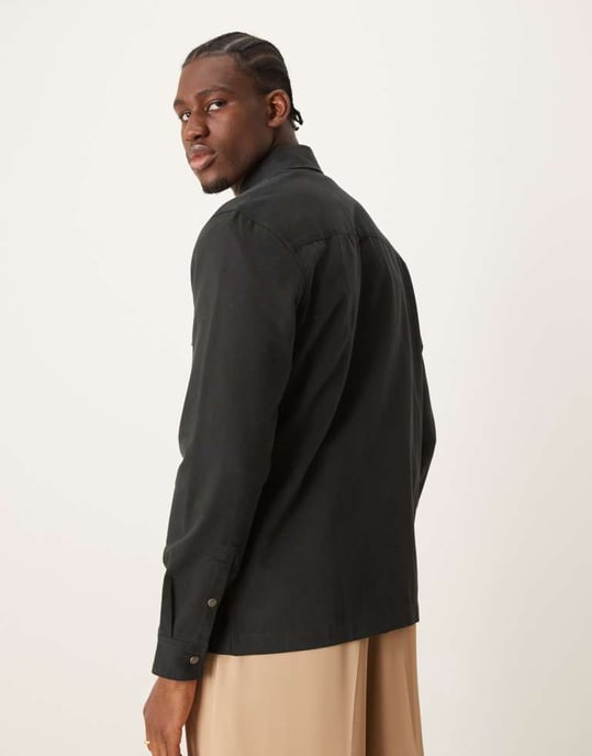 ASOS DESIGN twill zip-through overskjorta i svart - SVART - Image 3