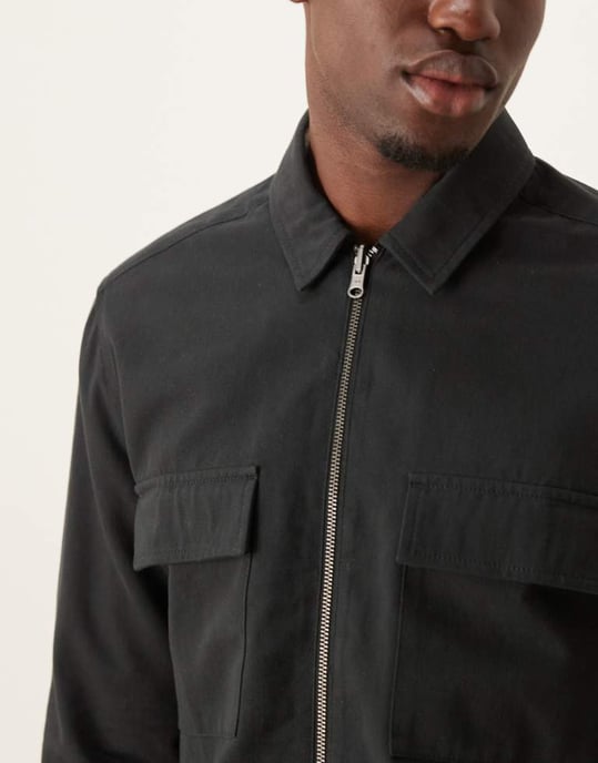 ASOS DESIGN twill zip-through overskjorta i svart - SVART - Image 4
