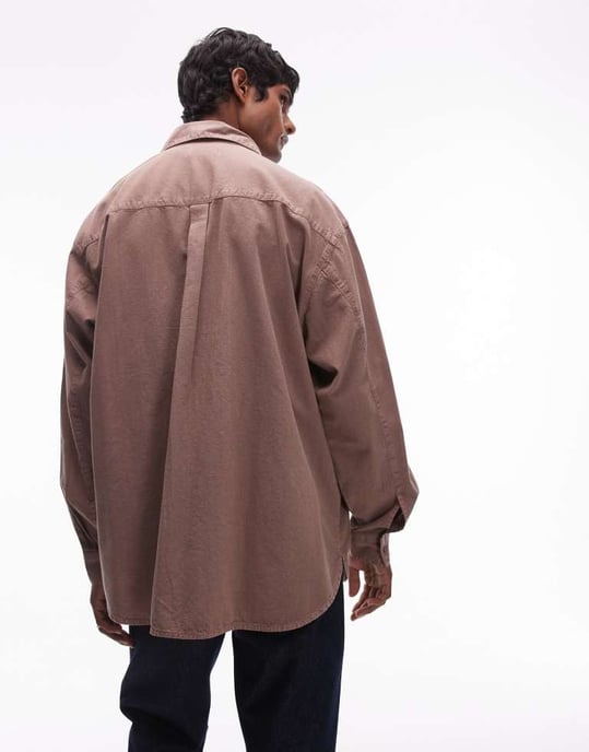 Topman långärmad oversize skjorta i tvättad brun - Image 4