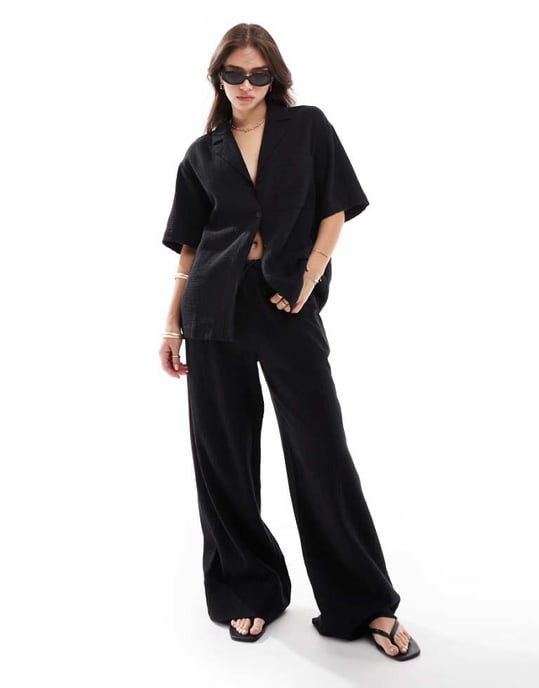 ASOS DESIGN skjorta i ostduk i svart - Image 1
