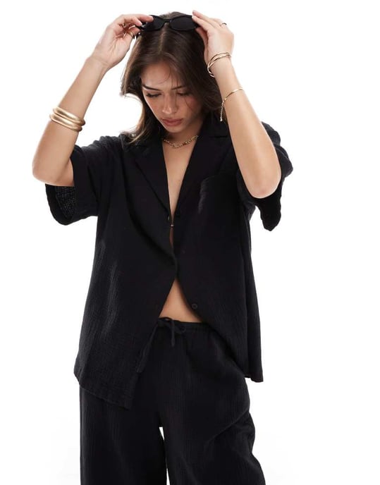 ASOS DESIGN skjorta i ostduk i svart - Image 2
