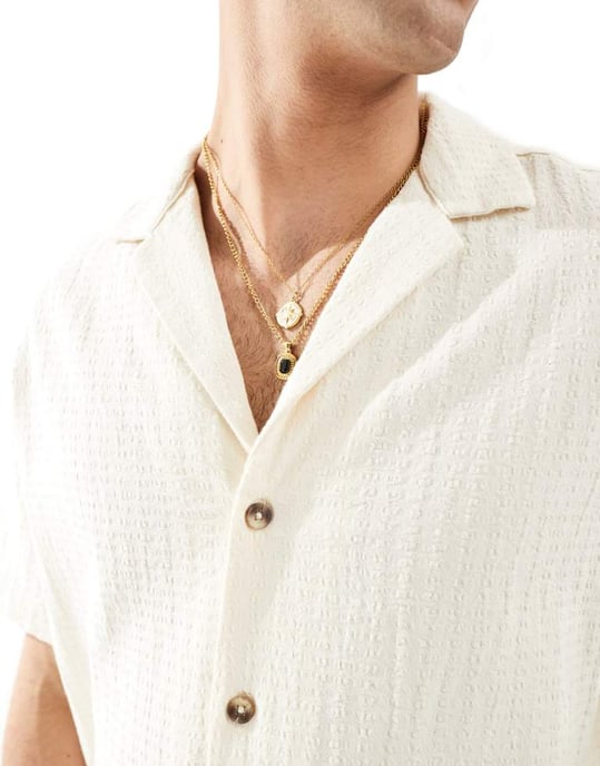 ASOS DESIGN avslappnad revere seersucker-skjorta i ecru - Image 3