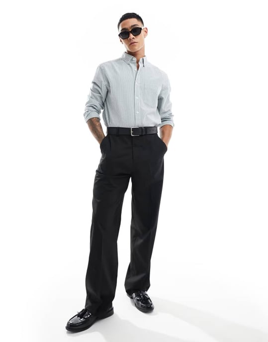 ASOS DESIGN seersucker-texturerad smart regular-skjorta i grönrandig - Image 3