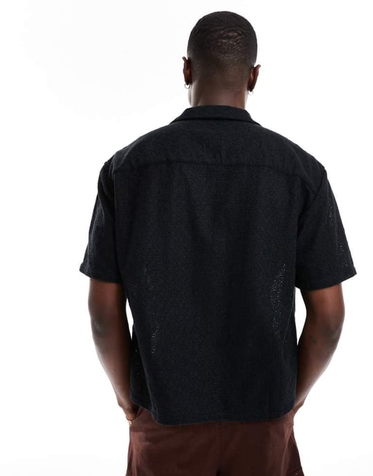 Abercrombie & Fitch kortärmad cropped oversized spetsblus i svart - Image 4